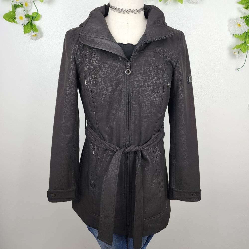 Calvin Klein Black Jacket - Fitted Belted Zip-Front Sz Small
